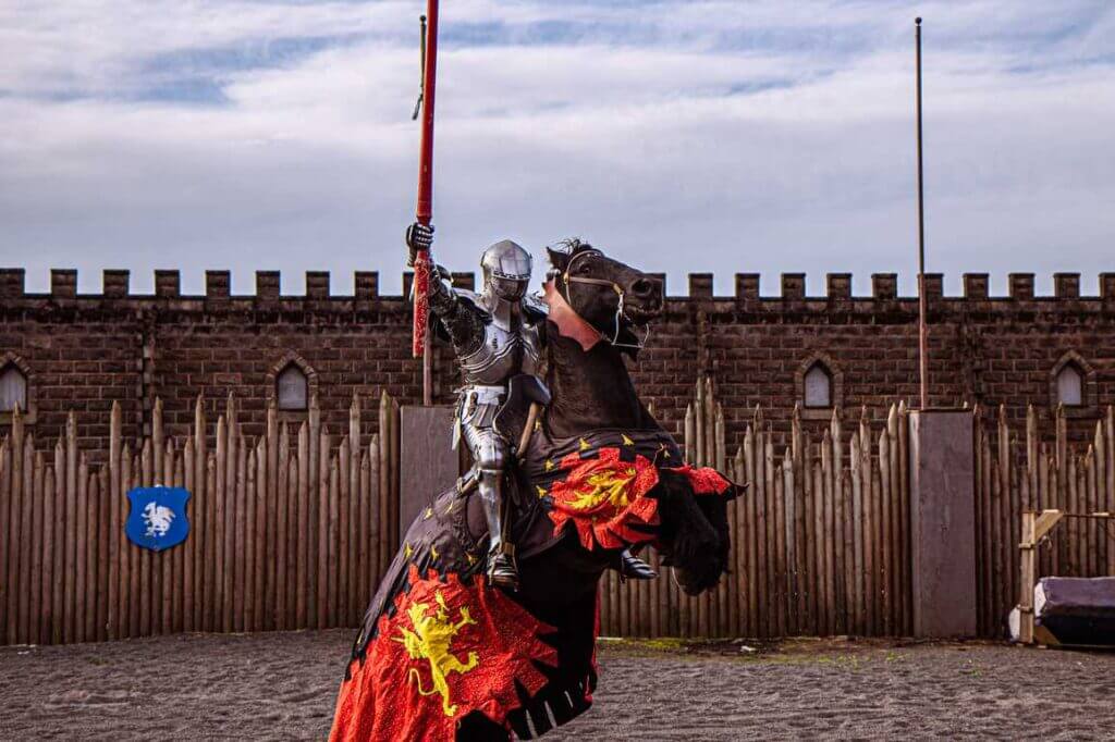 One of the castles actual legitimate Jousters on their steed, reading for the next joust.